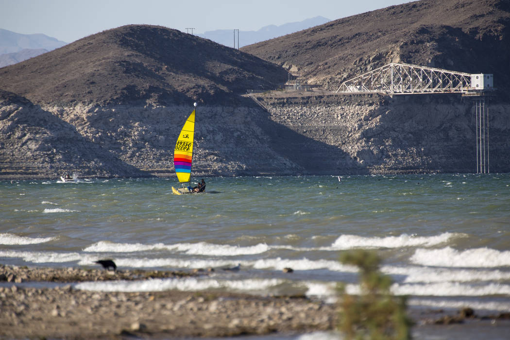 Windsurfers sails the waves near Boulder Beach at Lake Mead National Recreation Area on Sunday, Oct. 14, 2018. Richard Brian Las Vegas Review-Journal @vegasphotograph