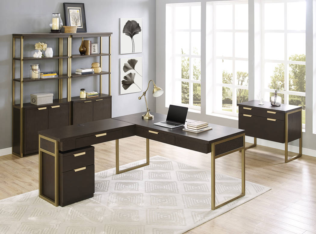 The Axis office collection is an interpretation of classic contemporary design, mixing hand-applied dark mocha finish with warm bronze tones. The cantilevered cases extend beyond the metal framewo ...