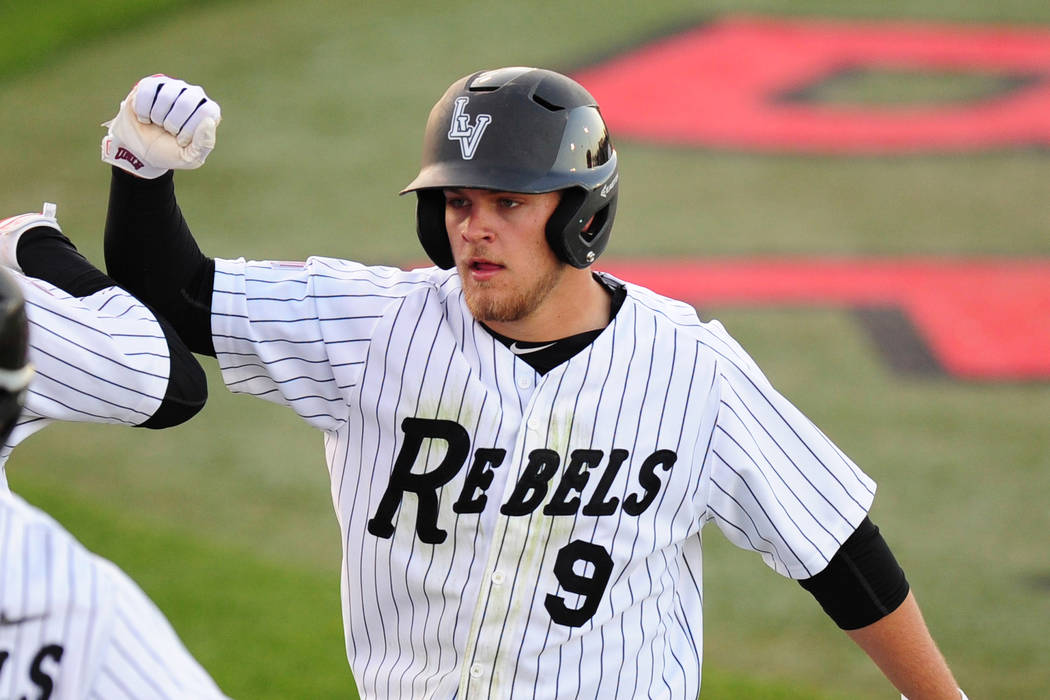 Max Smith, shown in 2016, was one of five UNLV players with multiple hits Wednesday in the Rebels' 12-7 win over Washington State at Wilson Stadium. (Josh Holmberg/Las Vegas Review-Journal)