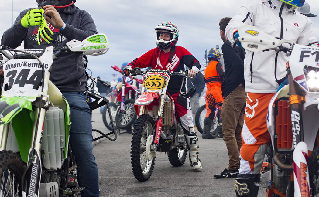 Angie Wright waits to start in the Mint 400 parade in Las Vegas, Wednesday, March 6, 2019. Wright will be competing in the amateur ironman class. (Rachel Aston/Las Vegas Review-Journal) @rookie__rae