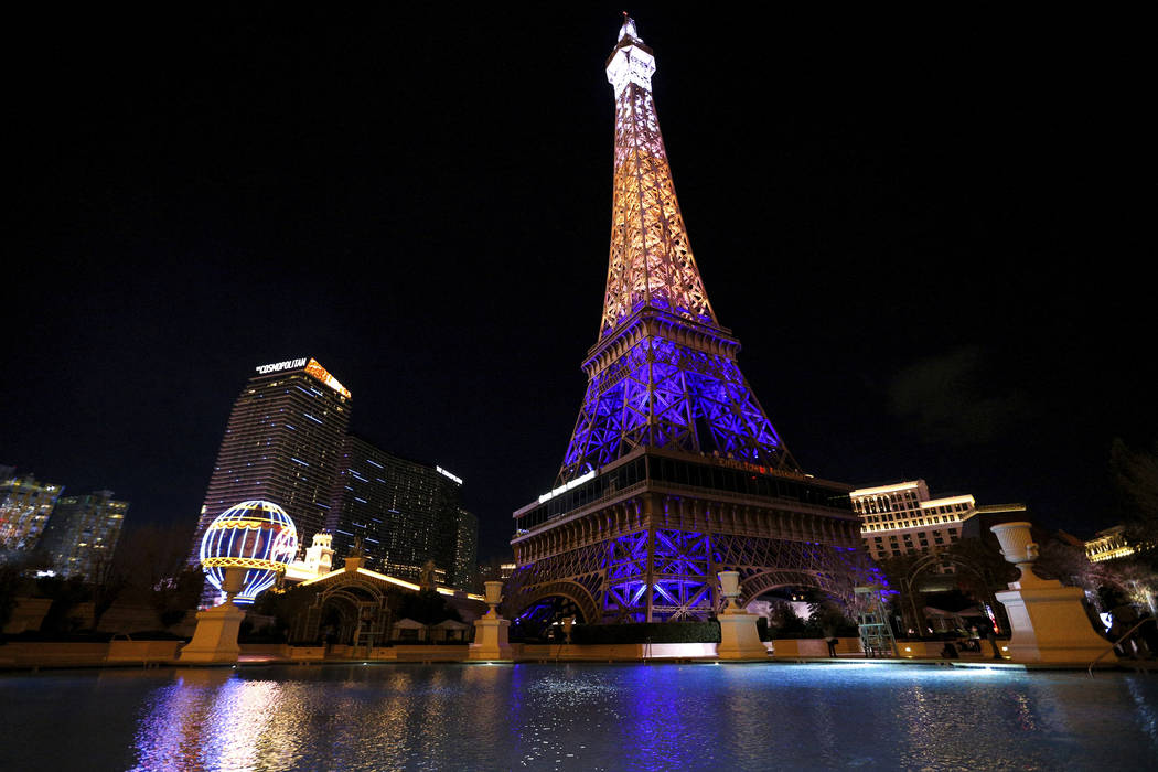 The Paris Las Vegas debuts a new Eiffel Tower light show on the Strip in Las Vegas, Wednesday, Feb. 27, 2019. One overdue lobbyist disclosure form concerned a meeting to discuss a new lighting dis ...