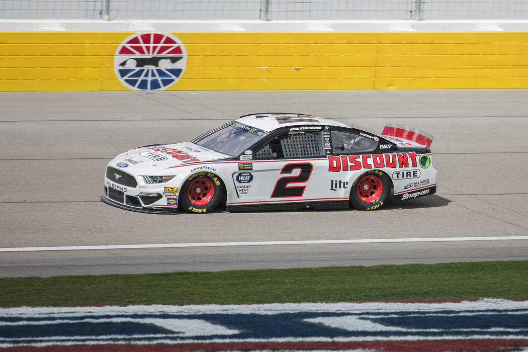 Brad Keselowski (2) makes a practice run on Saturday, March 2, 2019, at Las Vegas Motor Speedway, in Las Vegas. (Benjamin Hager Review-Journal) @BenjaminHphoto