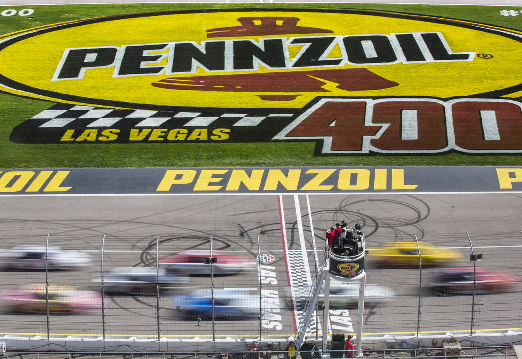 Racers compete in the Monster Energy NASCAR Cup Series Pennzoil 400 on Sunday, March 3, 2019, at Las Vegas Motor Speedway, in Las Vegas. (Benjamin Hager Review-Journal) @BenjaminHphoto