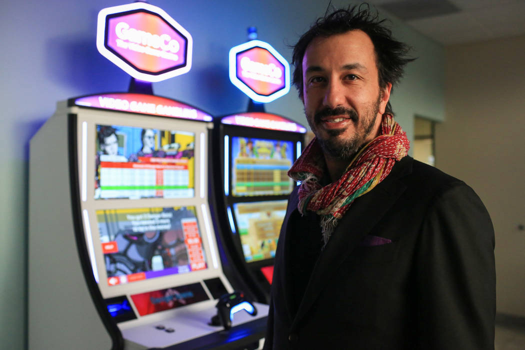 Blaine Graboyes, the CEO of GameCo, near two of his unique gaming machines he hopes will change the industry at his office in Las Vegas on Friday, March 10, 2017. (Brett Le Blanc/Las Vegas Review- ...