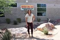 Julia Bush, a school counselor at Burkholder Middle School, poses on campus in Henderson. (Rachel Spacek/Las Vegas Review-Journal @RachelSpacek)
