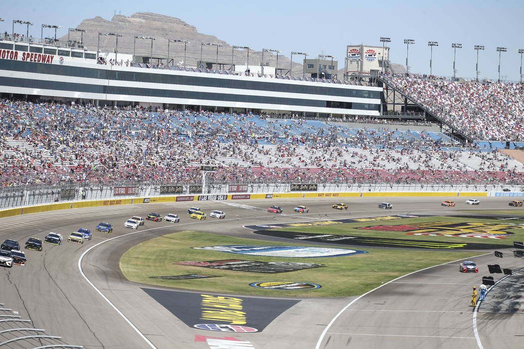 Race fans watch the South Point 400 NASCAR Cup Series auto race at the Las Vegas Motor Speedway in Las Vegas on Sunday, Sept. 16, 2018. Richard Brian Las Vegas Review-Journal @vegasphotograph