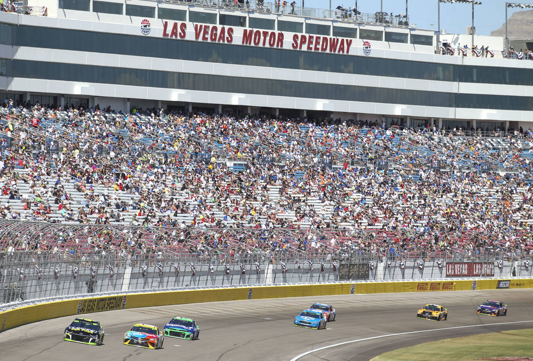 Race fans watch the South Point 400 NASCAR Cup Series auto race at the Las Vegas Motor Speedway in Las Vegas on Sunday, Sept. 16, 2018. Richard Brian Las Vegas Review-Journal @vegasphotograph