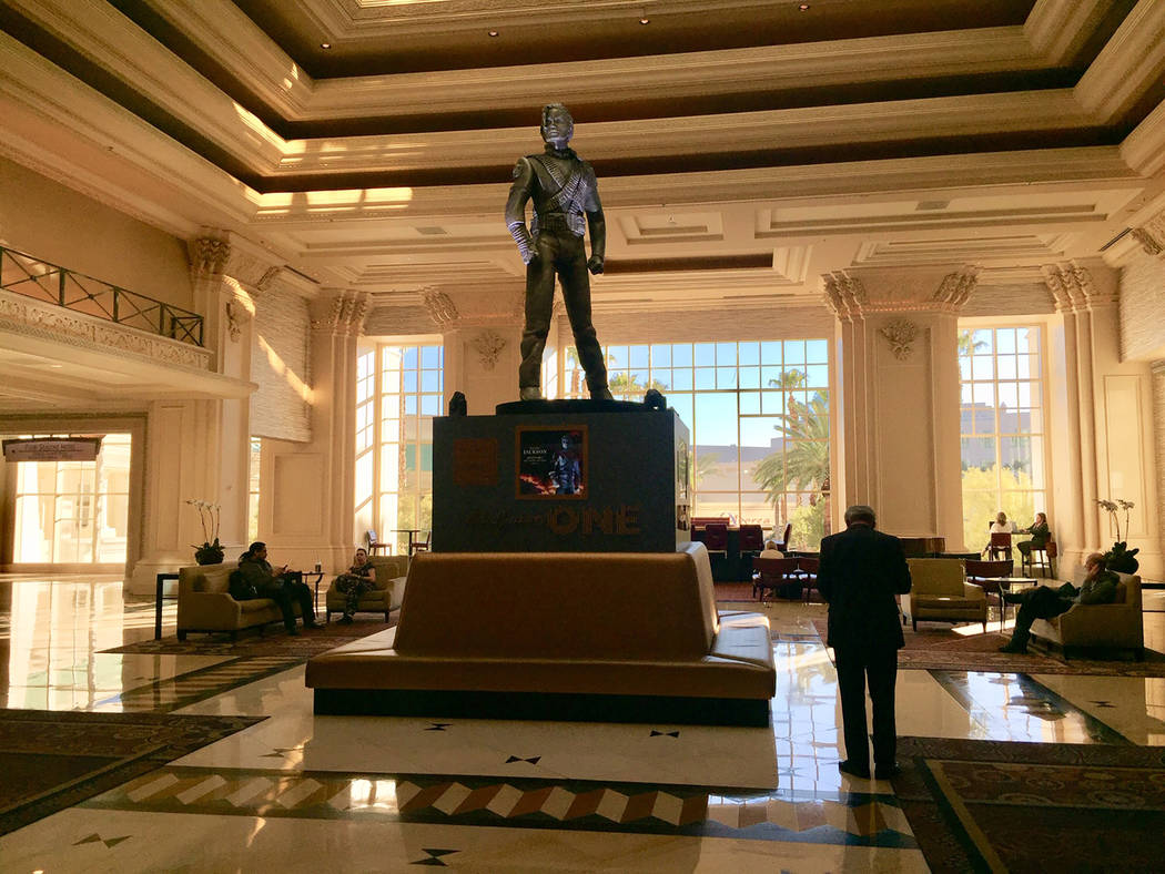 A 10-foot Michael Jackson statue from his "HIStory Tour" in the lobby of Mandalay Bay. (Las Vegas Review-Journal)
