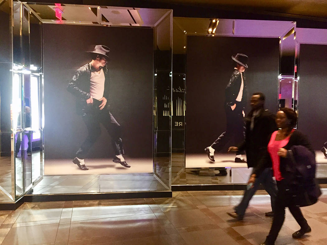 Lifesize Michael Jackson photographs on display at Mandalay Bay. (Las Vegas Review-Journal)