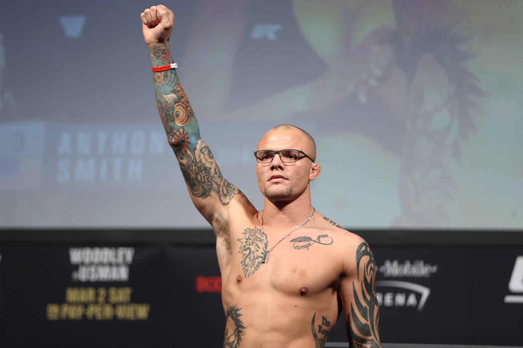 Anthony Smith poses during the ceremonial UFC 235 weigh-in event at T-Mobile Arena in Las Vegas, Friday, March 1, 2019. (Erik Verduzco/Las Vegas Review-Journal) @Erik_Verduzco