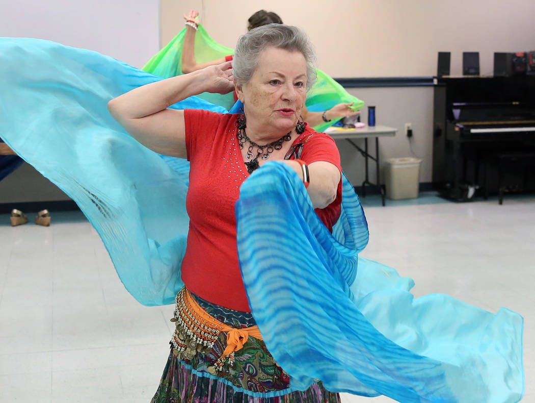 Mary Ann Teixeira, 76, belly dances at Las Vegas Senior Center on Friday, March 1, 2019, in Las Vegas. Bizuayehu Tesfaye Las Vegas Review-Journal @bizutesfaye