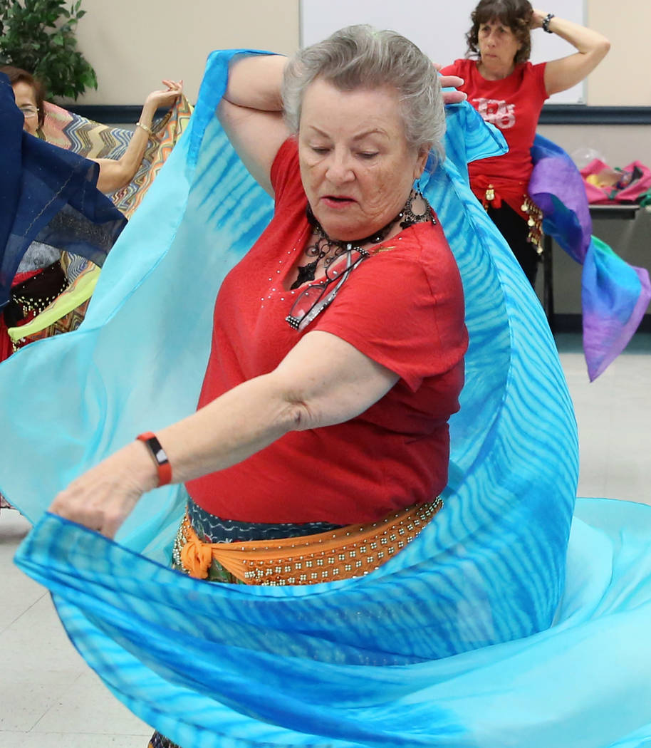 Mary Ann Teixeira, 76, belly dances at Las Vegas Senior Center on Friday, March 1, 2019, in Las Vegas. Bizuayehu Tesfaye Las Vegas Review-Journal @bizutesfaye