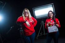 UNLV film students Nicolle Peterson, left, and Lily Campisi at Light Forge Studios in Las Vegas on Wednesday, Feb. 27, 2019. The two students are top-five finalists in the Coca-Cola Regal Films Co ...