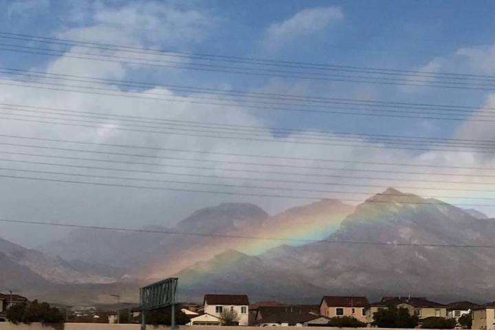 An early Saturday morning rain left a rainbow near the 215 Beltway in Summerlin. (Courtesy of Keith Rogers)