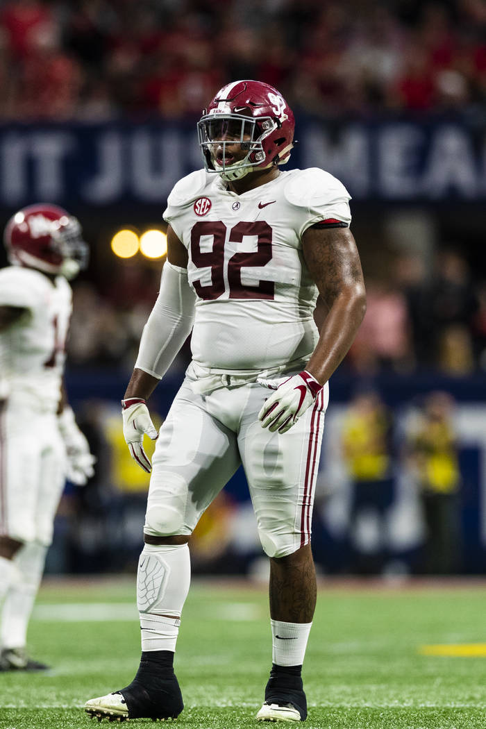 Alabama Crimson Tide defensive lineman Quinnen Williams (92) during the Southeastern Conference Championship NCAA college football game against the Georgia Bulldogs on Saturday, Dec. 1, 2018 in At ...
