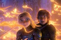 This image released by Universal Pictures shows characters Astrid, voiced by America Ferrera, left, and Hiccup, voiced by Jay Baruchel, in a scene from DreamWorks Animation's "How to Train Yo ...