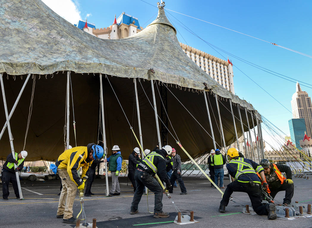 Fuerza Bruta hosts a tent raising event at the Excalibur Hotel & Casino in Las Vegas, Wednesday, Feb. 6, 2019. Caroline Brehman/Las Vegas Review-Journal
