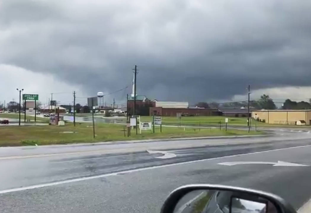 This photo provided by Greg Martin shows a funnel cloud in Byron, Ga., Sunday, March 3, 2019. The National Weather Service on Sunday issued a series of tornado warnings stretching from Phenix City ...
