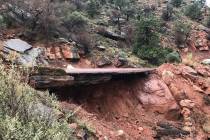 The Zion-Mount Carmel Highway, damaged by a rockslide, is closed in Utah's Zion National Park. (Zion NPS)