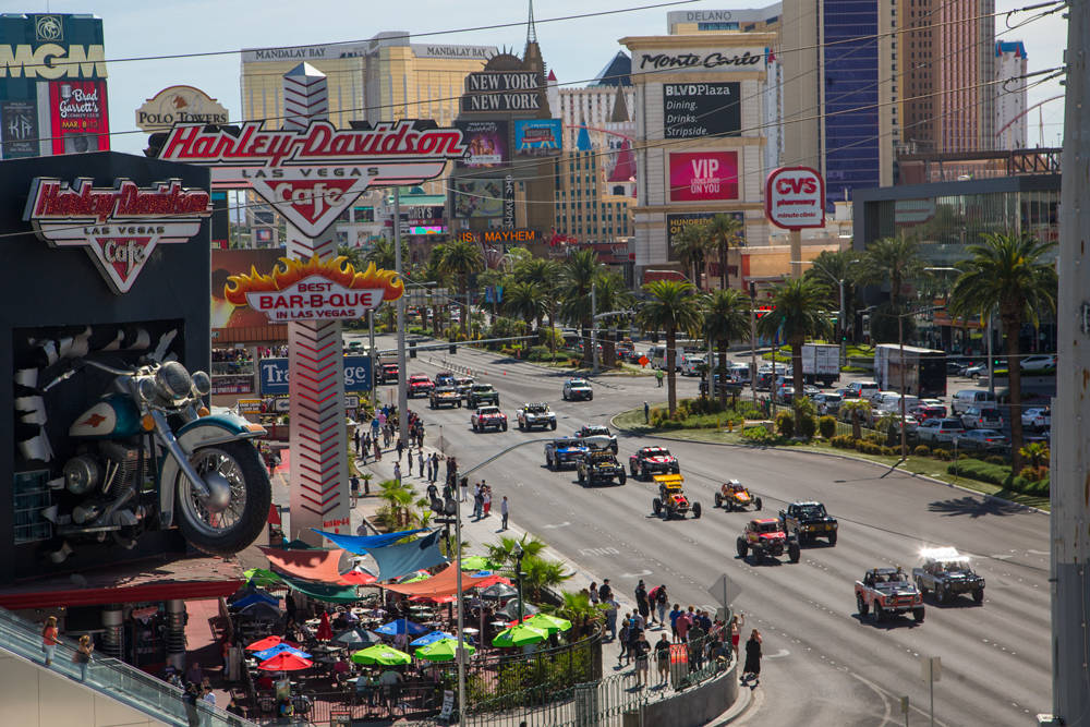 Mint 400 race vehicles participate in the annual vehicle procession down the Las Vegas Strip. (Mint 400)