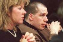 Kevin Lisle sits with his attorney Rebecca Blaskey as the verdict is read in his 1996 murder trial. (Las Vegas Review-Journal)