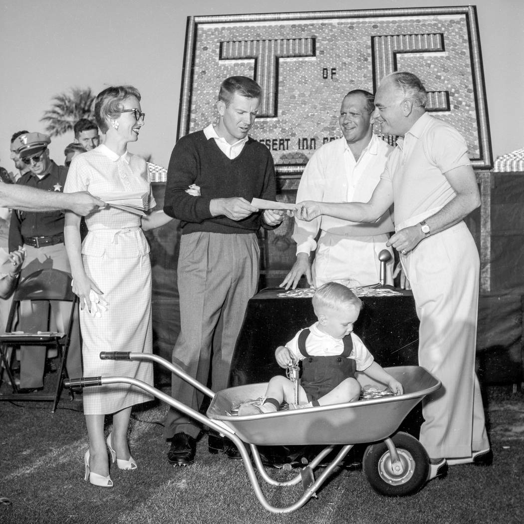 Gene Littler won three straight Tournament of Champions from 1955-57, which was played at the Desert Inn. Pictured are Shirley Littler, Gene Littler, tournament chairman Allard Roen and Desert Inn ...