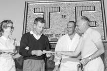 Gene Littler won three straight Tournament of Champions from 1955-57, which was played at the Desert Inn. Pictured are Shirley Littler, Gene Littler, tournament chairman Allard Roen and Desert Inn ...