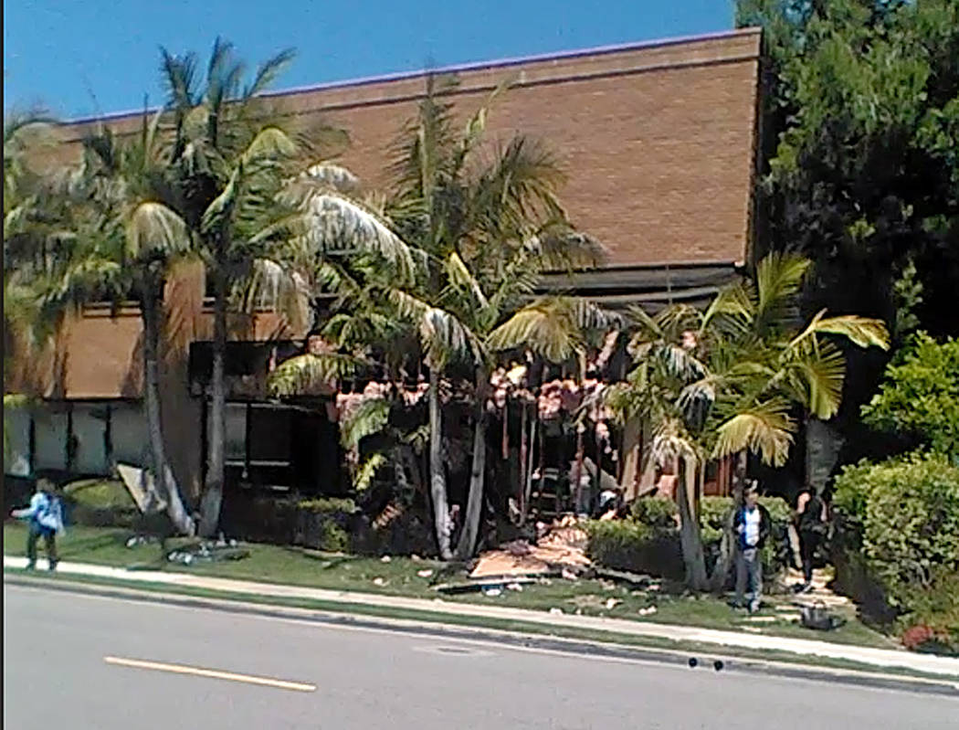 FILE - This May 15, 2018, file image taken from cellphone video shows a building after a fatal explosion in Aliso Viejo, Calif. Stephen Beal, who was released in 2018 after his arrest on an explos ...
