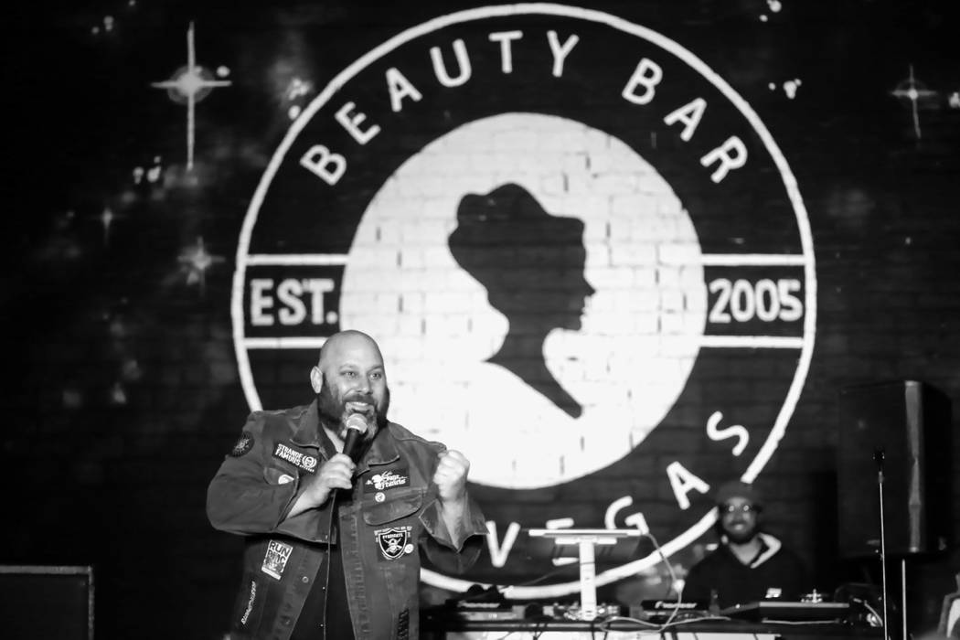 Sage Francis performs at Beauty Bar during the second night of the Neon Reverb music festival in downtown in Las Vegas on Friday, March 11, 2016. The festival runs through Sunday, with dozens of b ...