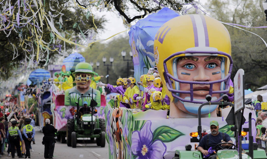 The Krewe of Okeanos 2019 rolls along the Uptown route in New Orleans, La. Sunday, March 3, 2019. Okeanos is named for the Greek god of oceans and fertile valleys and is sponsored by the Sonaeko ( ...