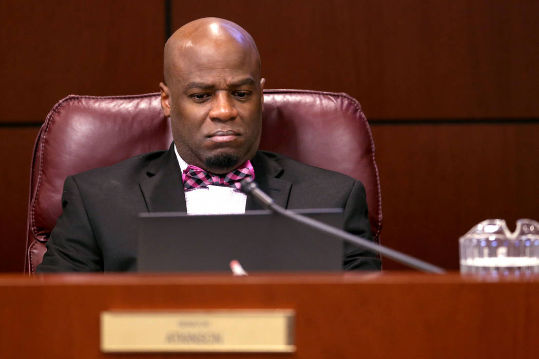 Sen. Kelvin Atkinson, D-North Las Vegas, watches a presentation during a Finance Committee meeting in the Legislative Building in Carson City on Feb. 6, 2019. (K.M. Cannon/Las Vegas Review-Journal ...