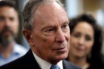 FILE - In this Jan. 29, 2019 file photo, Michael Bloomberg speaks to workers during a tour of the WH Bagshaw Company, a pin and precision component manufacturer, in Nashua, N.H. Bloomberg is not r ...