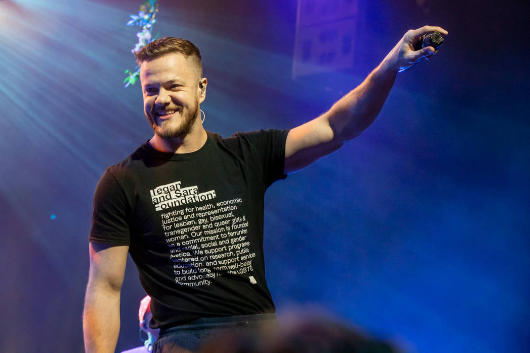 Dan Reynolds of Imagine Dragons is shown at a fan appreciation show for the release of "Origins" at the Chelsea at the Cosmopolitan of Las Vegas on Wednesday, Nov. 7 2018. (Kabik Photo Group)