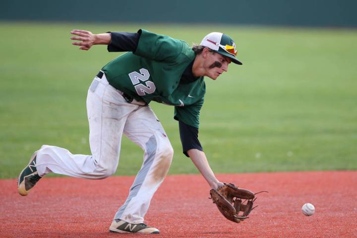 Peyton Cole makes a play for Palo Verde in the NIAA 4A baseball championship game against Basic, in Reno, Nev., on Saturday, May 19, 2018. Palo Verde won 4-2. Cathleen Allison/Las Vegas Review-Journal
