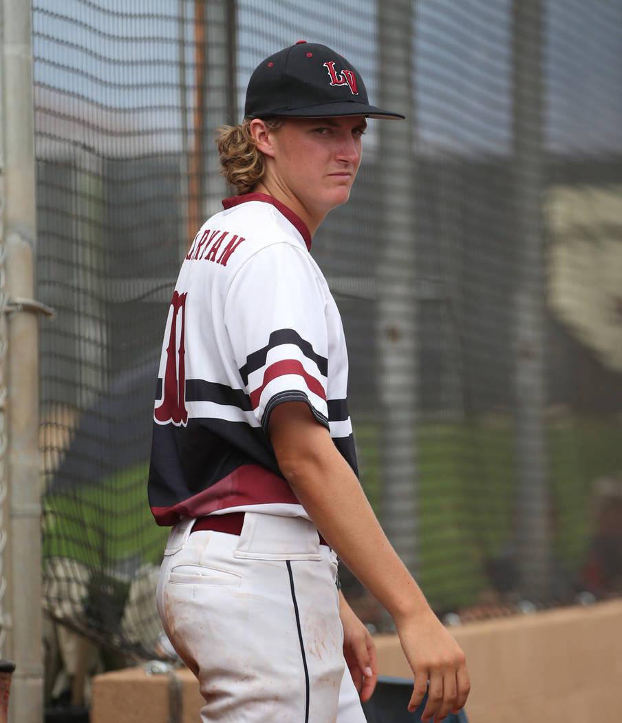 Desert Oasis' Josh Sharman is seen in the dugout during a game against Silverado High at Desert Oasis High School on Friday, July 13, 2018, in Las Vegas. Bizuayehu Tesfaye/Las Vegas Review-Journal ...