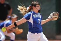 Basic Wolves' Shelby Basso pitches against the Douglas Tigers during the NIAA 4A softball tournament, in Reno, Nev., on Thursday, May 17, 2018. Douglas won 8-5. Cathleen Allison/Las Vegas Review-J ...