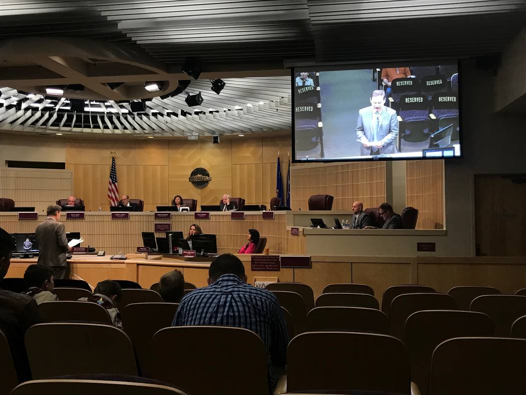 College of Southern Nevada President Federico Zaragoza address the Henderson City Council on Tuesday, March 5, 2019. (Blake Apgar/Las Vegas Review-Journal)
