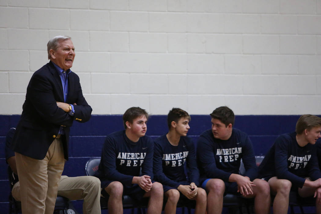 Dave Bliss coaches his team American Preparatory as they play Findlay Prep in Henderson, Wednesday, Jan. 9, 2019. Caroline Brehman/Las Vegas Review-Journal