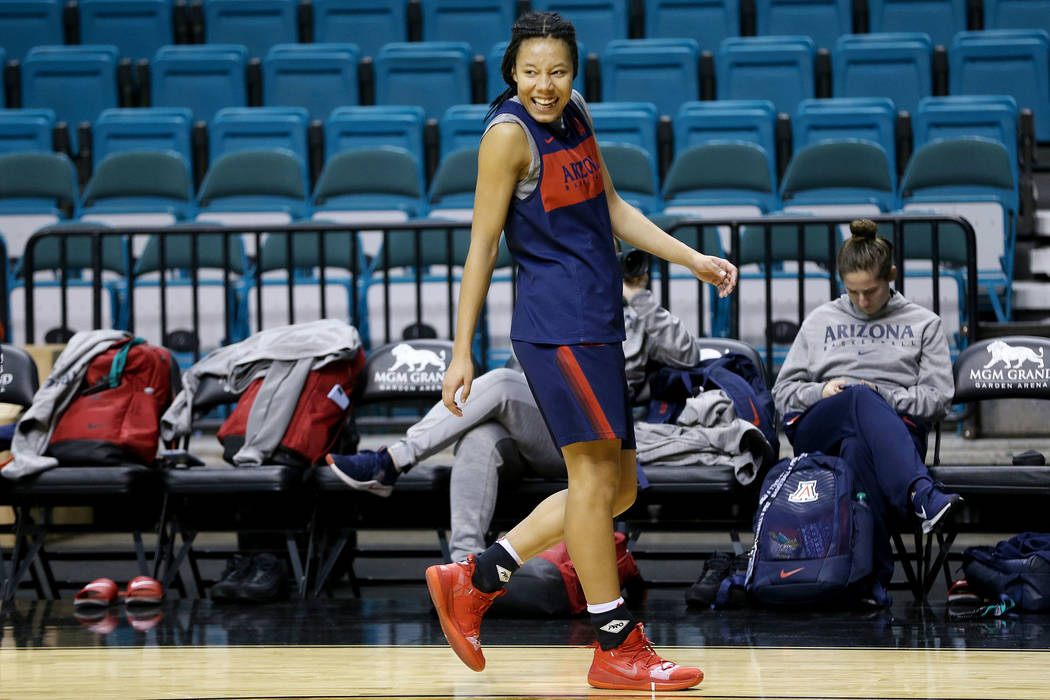 Arizona Wildcats sophomore guard Sam Thomas during a team practice at MGM Grand Garden Arena in Las Vegas, Wednesday, March 6, 2019. Thomas is a graduate of Centennial High School in Las Vegas. (E ...