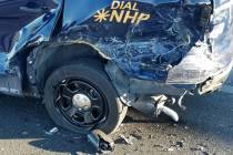 A Nevada Highway Patrol car was involved in a crash Saturday, Feb. 16, 2019. (NHP Southern Command/Twitter)