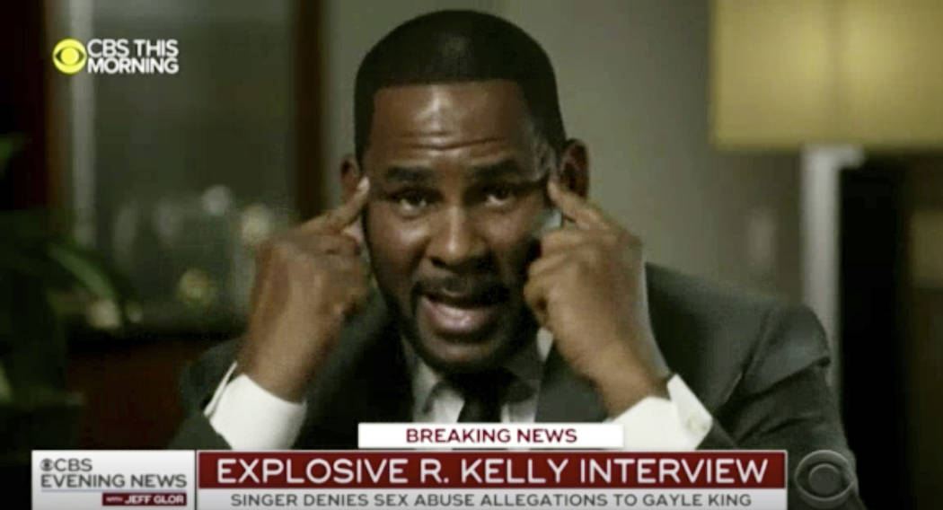 In this frame from video provided by CBS, R. Kelly talks during an interview with Gayle King on "CBS This Morning" broadcast Wednesday, March 6, 2019. The R&B singer gave his first i ...