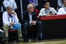 Former San Diego State head coach Steve Fisher looks on during the second half of a semifinal basketball game against UNR in the Mountain West men's basketball tournament at the Thomas & Mack ...
