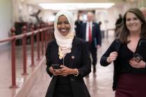 Rep. Ilhan Omar, D-Minn., walks to the chamber Thursday, March 7, 2019, on Capitol Hill in Washington. (AP Photo/J. Scott Applewhite)