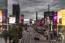 Dark clouds form above The Strip on Monday, Jan. 14, 2019, in Las Vegas. (Benjamin Hager/Las Vegas Review-Journal)