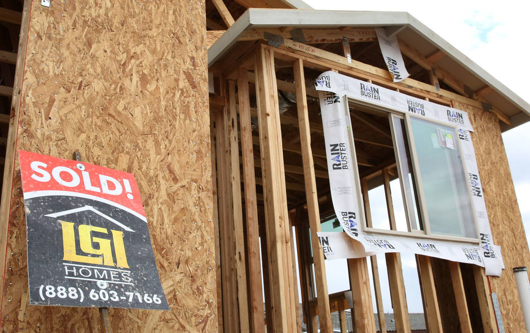 A sold sign is seen at the new construction site of LGI Homes at the Intersection of E. Lake Mead Boulevard and Dolly Lane photographed on Friday, March. 8, 2019, in Las Vegas. Bizuayehu Tesfaye L ...