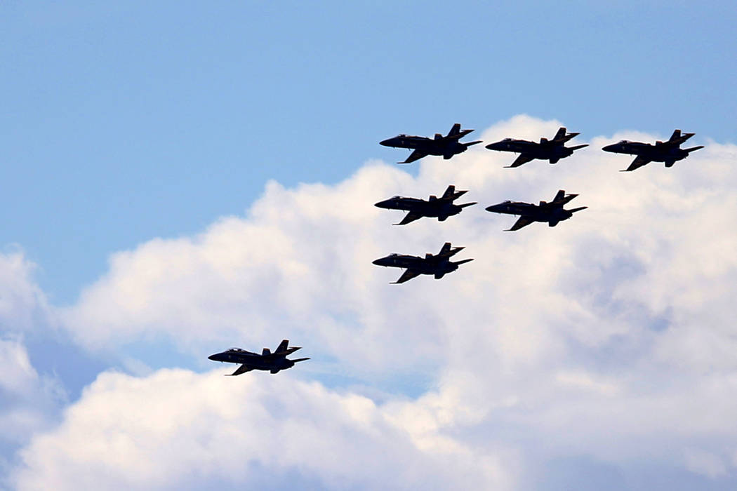 The U.S. Navy Blue Angels fly over Las Vegas Friday, March 8, 2019. (K.M. Cannon/Las Vegas Review-Journal) @KMCannonPhoto