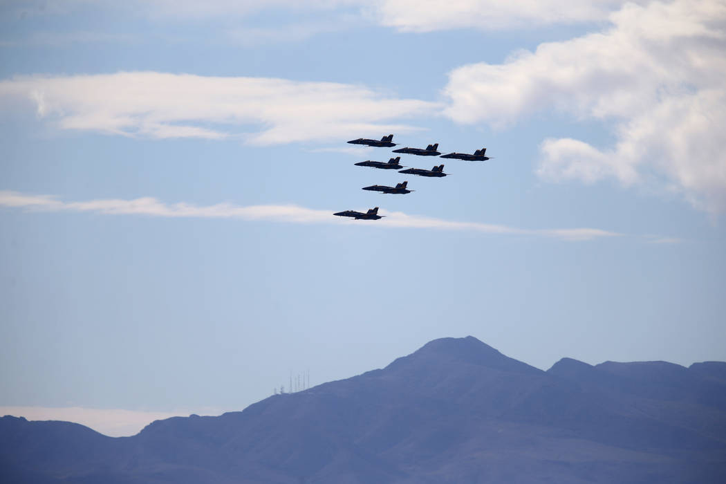 The U.S. Navy Blue Angels fly over Las Vegas Friday, March 8, 2019. (K.M. Cannon/Las Vegas Review-Journal) @KMCannonPhoto