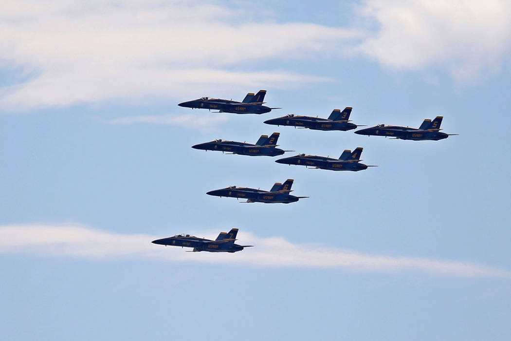 The U.S. Navy Blue Angels fly over Las Vegas Friday, March 8, 2019. (K.M. Cannon/Las Vegas Review-Journal) @KMCannonPhoto