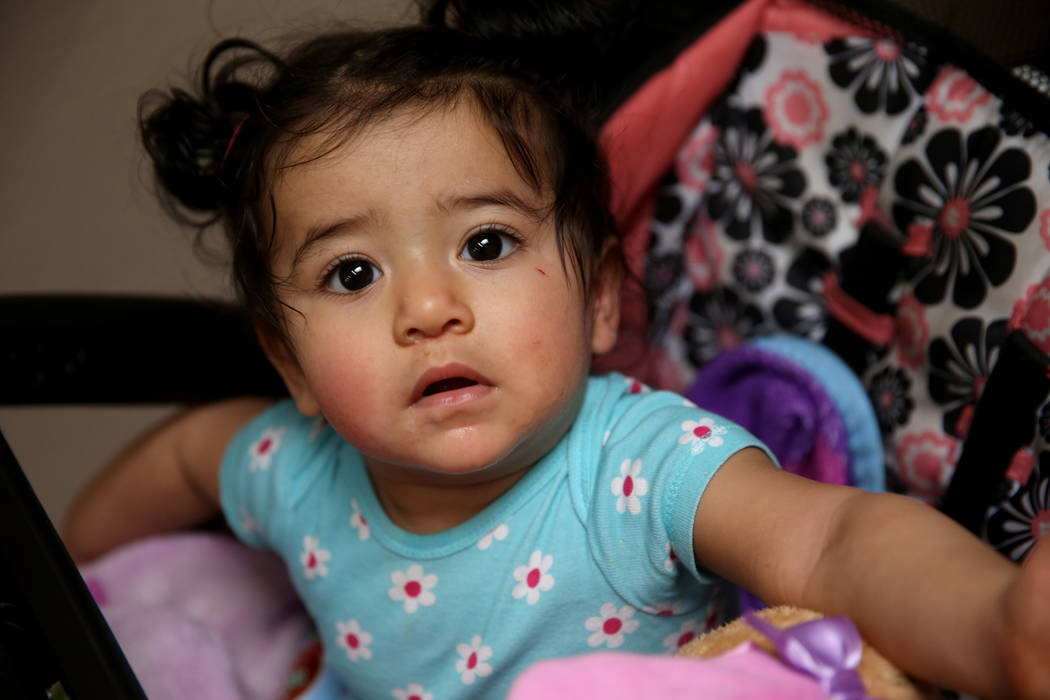 1-year-old Jazmin in a new transitional housing hallway, named the "Second Chance Wing" at WestCare Nevada Women and Children's Campus in Las Vegas, Wednesday, March 6, 2019. (K.M. Cannon/Las Vega ...