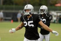 Oakland Raiders defensive back Erik Harris during NFL football practice Wednesday, Aug. 8, 2018, in Napa, Calif. Both the Oakland Raiders and the Detroit Lions held a joint practice before their u ...